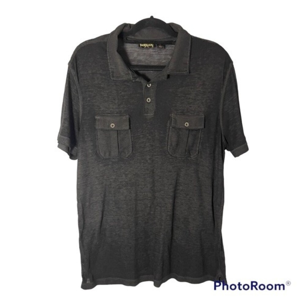 Men’s Helix Collared Short Sleeve Shirt in Black Size Large
